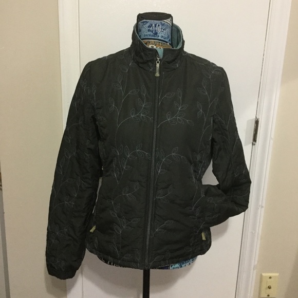 EUC Eddie Bauer Zip-Up Waterproof Insulated Jacket Charcoal Embroidery - Picture 1 of 7
